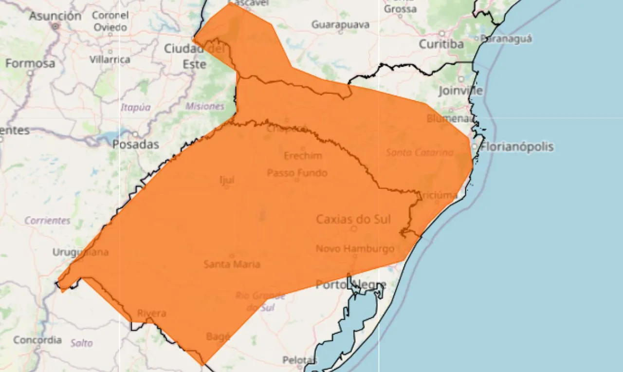 o mapa mostra &agrave;s &aacute;reas em alerta para chuva intensa